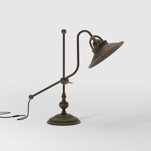 Classic brass table lamp with adjustable swing arm and decorative turned base, directional conical shade by Ghidini 1849 - Finish: OBM Bronze Satin Matt Brass