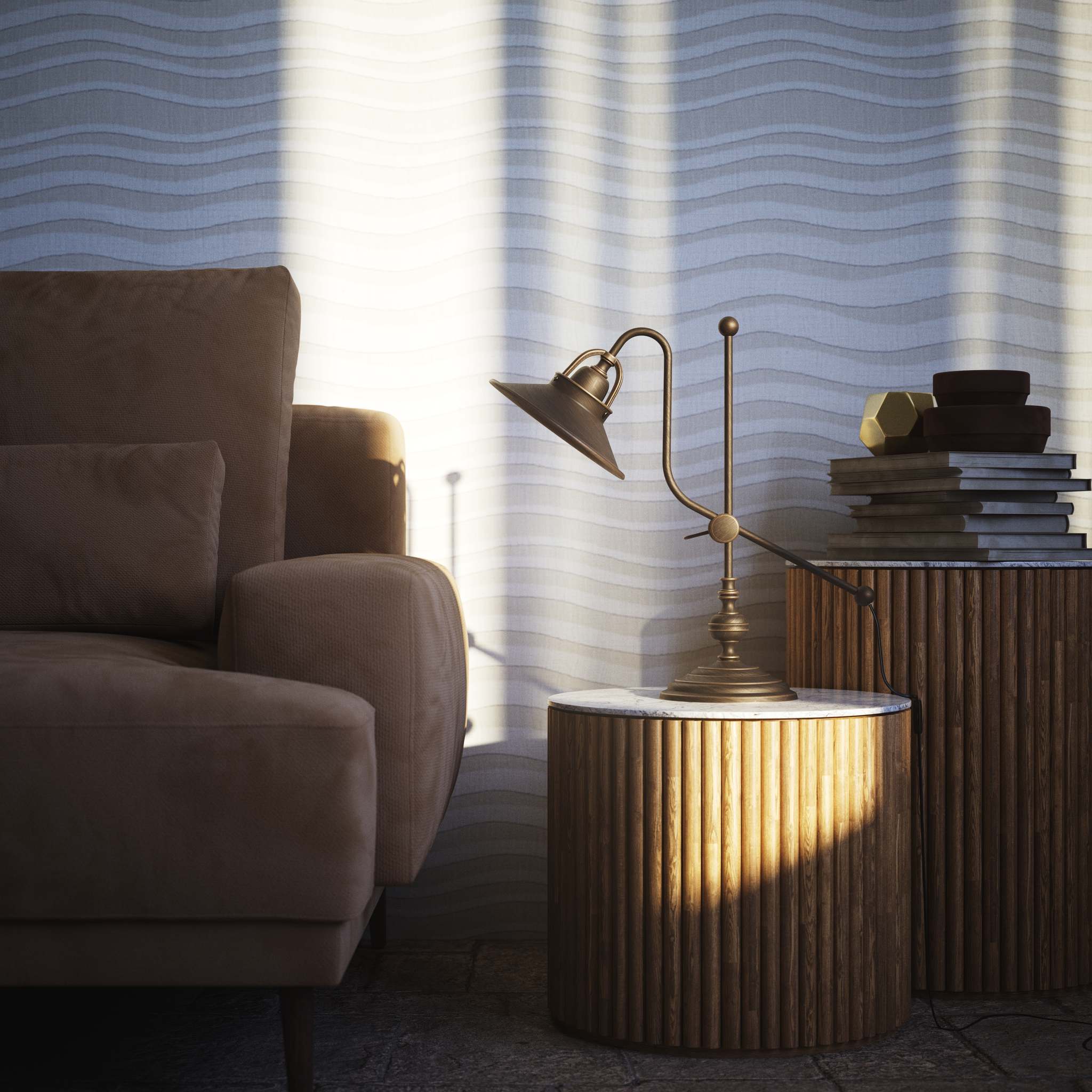 Classic brass table lamp with adjustable swing arm and decorative turned base, directional conical shade by Ghidini 1849 - Finish: OBM Bronze Satin Matt Brass