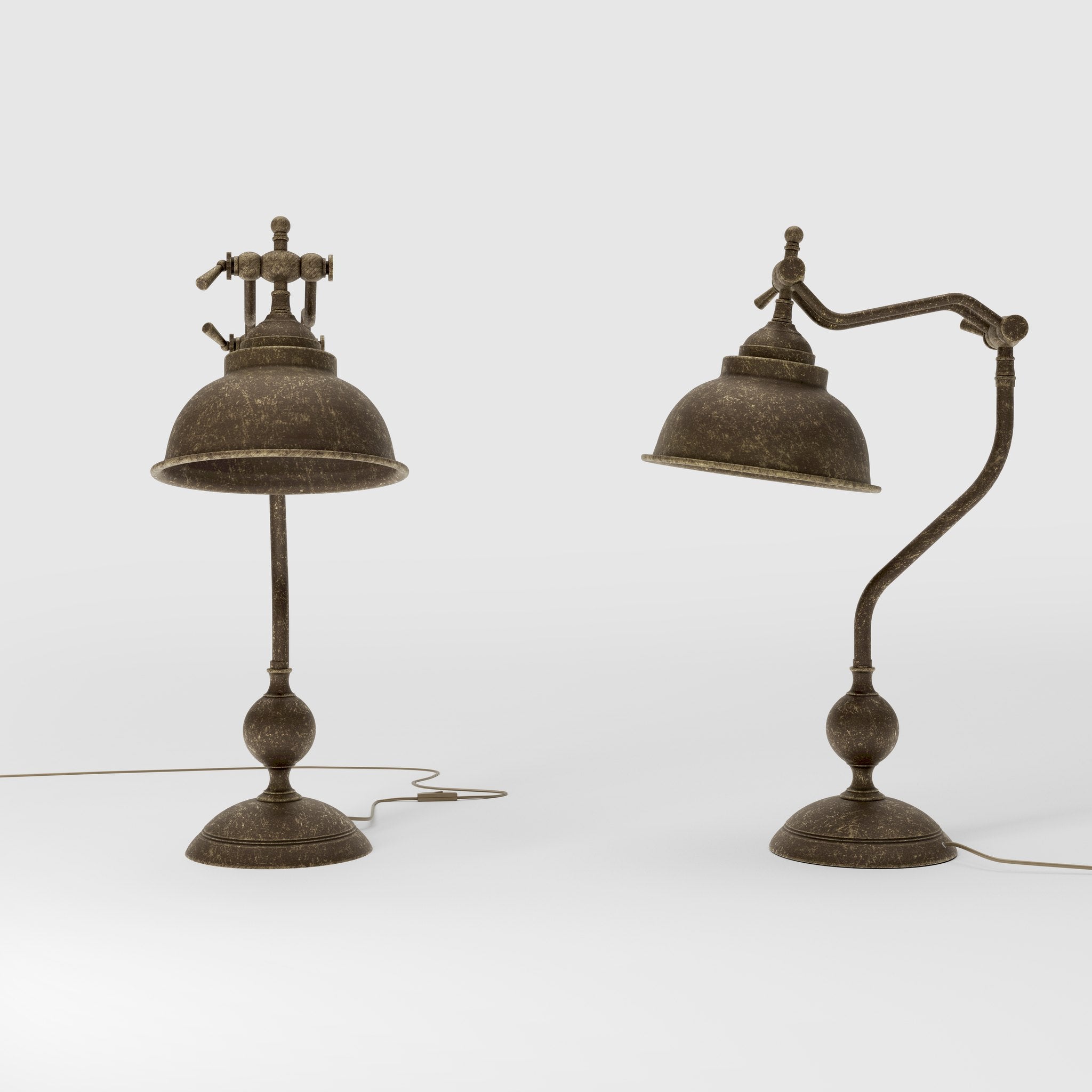 Industrial style desk lamp in brass with adjustable jointed arm dome shade round base with decorative sphere Oslo by Ghidini 1849 - Finish: OAS Antique Brass