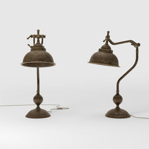 Industrial style desk lamp in brass with adjustable jointed arm dome shade round base with decorative sphere Oslo by Ghidini 1849 - Finish: OAS Antique Brass