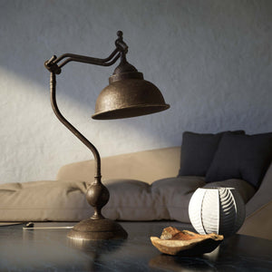 Industrial style desk lamp in brass with adjustable jointed arm dome shade round base with decorative sphere Oslo by Ghidini 1849 - Finish: OAS Antique Brass