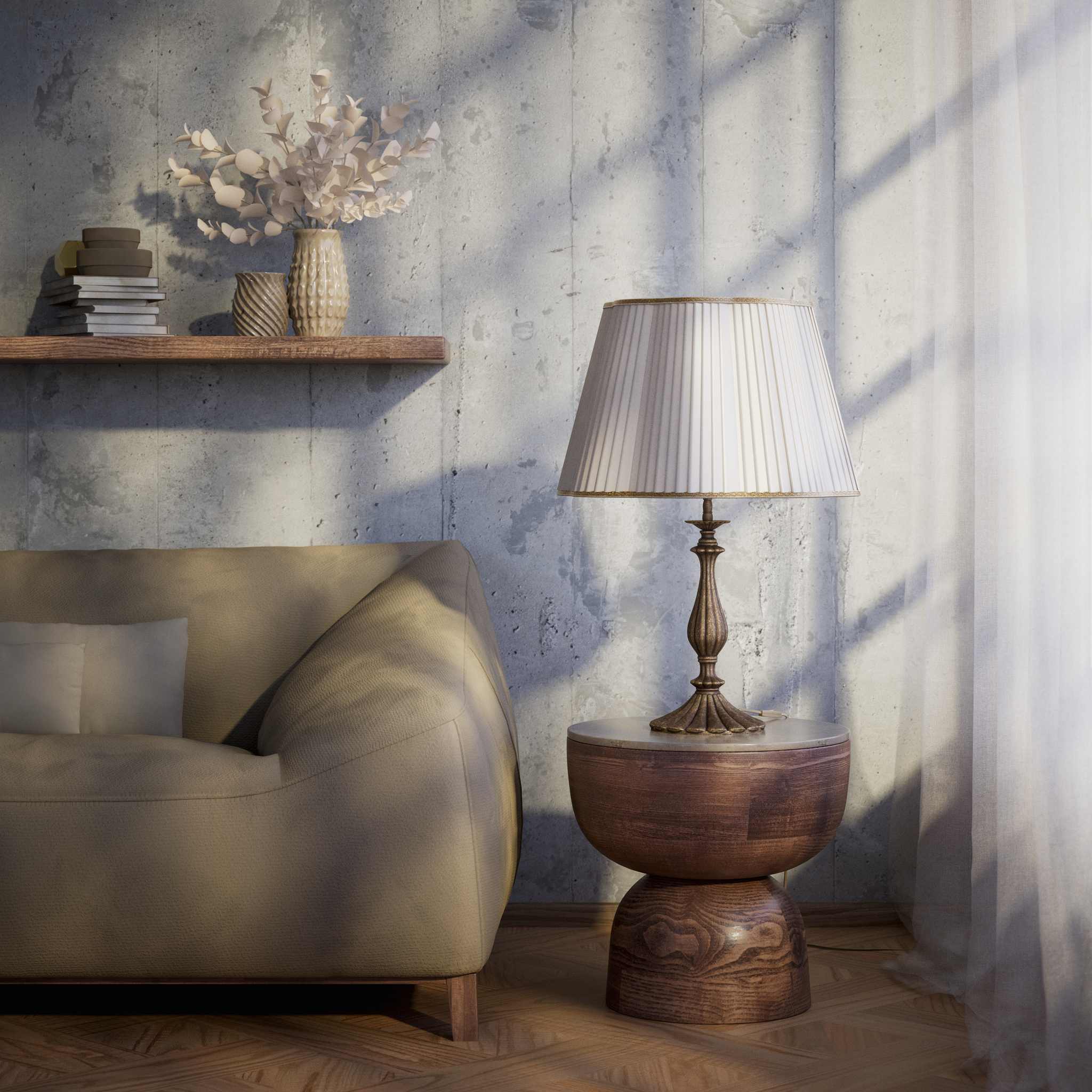 Classic brass table lamp with ivory pleated shade, shaped base and elegant decorations, Petalo collection Made in Italy by Ghidini 1849 - Finish: OAS Antique Brass