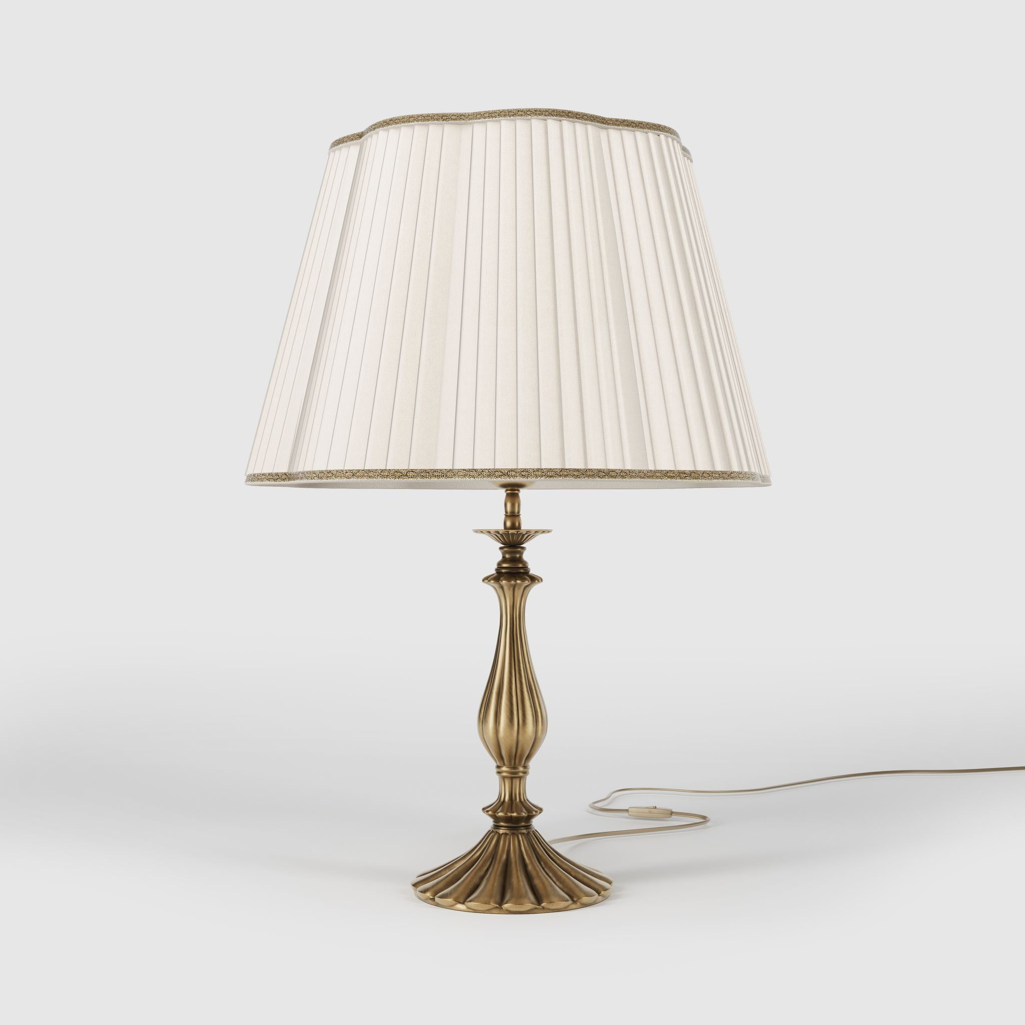 Classic brass table lamp with ivory pleated shade, shaped base and elegant decorations, Petalo collection Made in Italy by Ghidini 1849 - Finish: OBS Bronze Satin Brass
