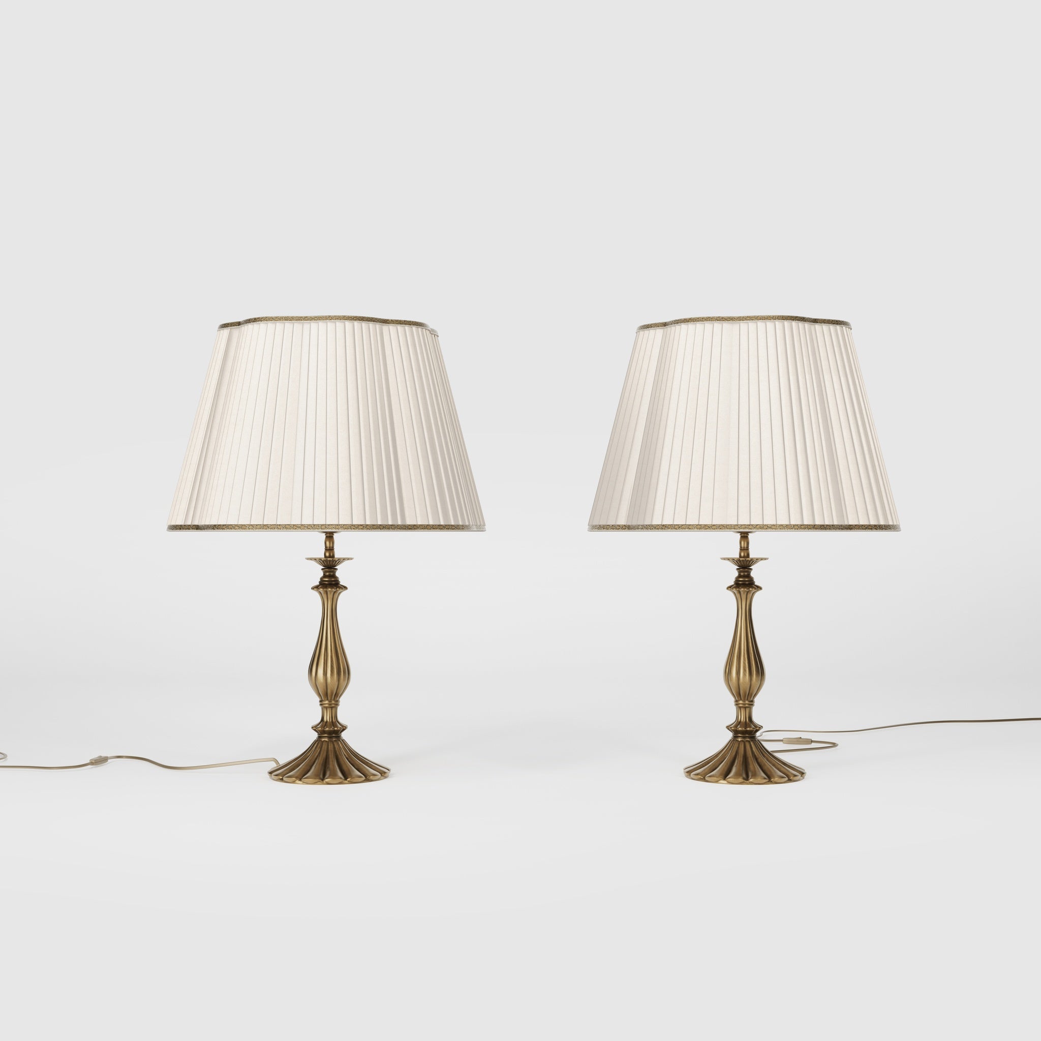 Classic brass table lamp with ivory pleated shade, shaped base and elegant decorations, Petalo collection Made in Italy by Ghidini 1849 - Finish: OBS Bronze Satin Brass