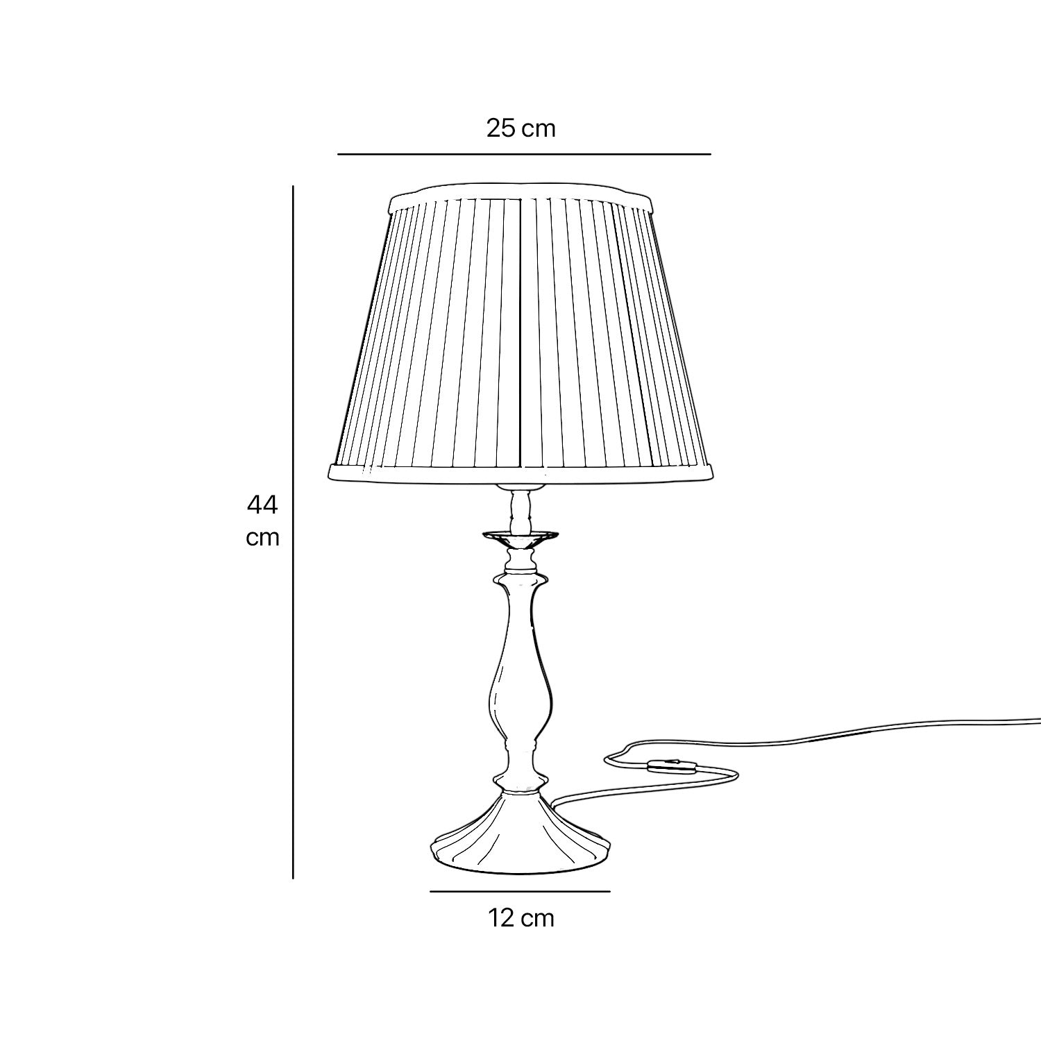 Brass table lamp with fan-shaped base and pleated fabric shade with decorative trim from Petalo collection by Ghidini 1849