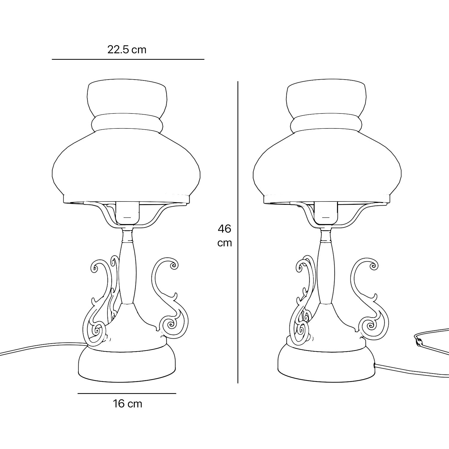 Victorian style table lamp with decorative scrolls, turned wooden column and white glass dome shade from the Mississippi collection by Ghidini 1849
