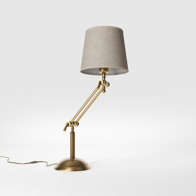Classic brass table lamp with fluted stem adjustable double joint and grey linen-effect fabric shade Made in Italy by Ghidini 1849 - Finish: OBS Bronze Satin Brass