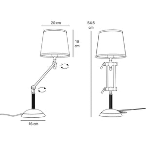 Classic brass table lamp with fluted stem adjustable double joint and grey linen-effect fabric shade Made in Italy by Ghidini 1849
