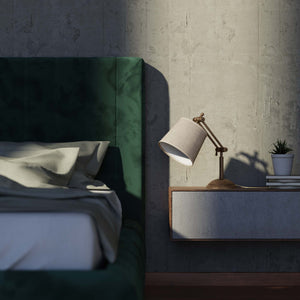 Brass table lamp with linen-effect fabric shade adjustable jointed structure decorated base Made in Italy by Ghidini 1849 - Finish: OAS Antique Brass