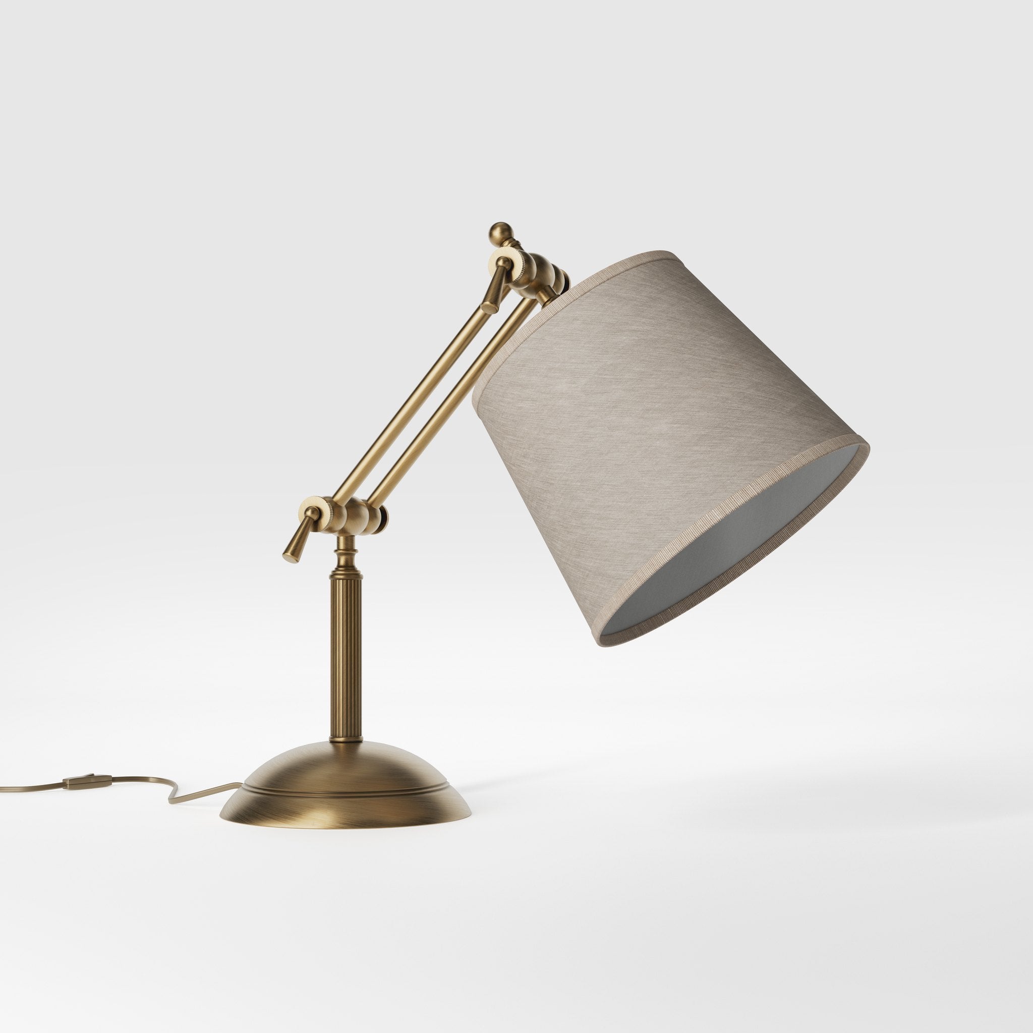 Brass table lamp with linen-effect fabric shade adjustable jointed structure decorated base Made in Italy by Ghidini 1849 - Finish: OBS Bronze Satin Brass