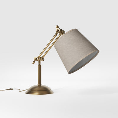 Brass table lamp with linen-effect fabric shade adjustable jointed structure decorated base Made in Italy by Ghidini 1849 - Finish: OBS Bronze Satin Brass