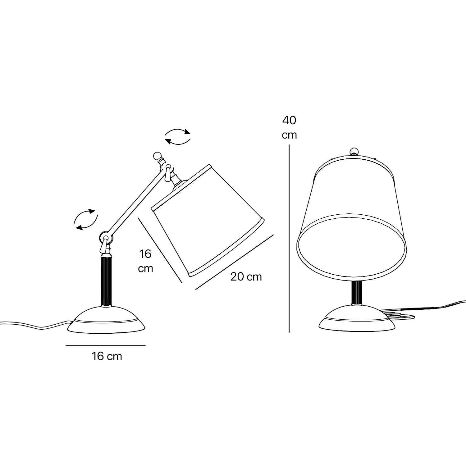 Brass table lamp with linen-effect fabric shade adjustable jointed structure decorated base Made in Italy by Ghidini 1849