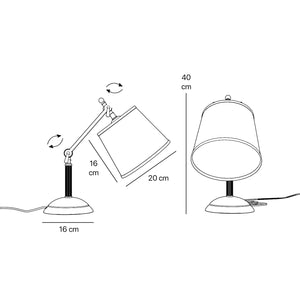 Brass table lamp with linen-effect fabric shade adjustable jointed structure decorated base Made in Italy by Ghidini 1849