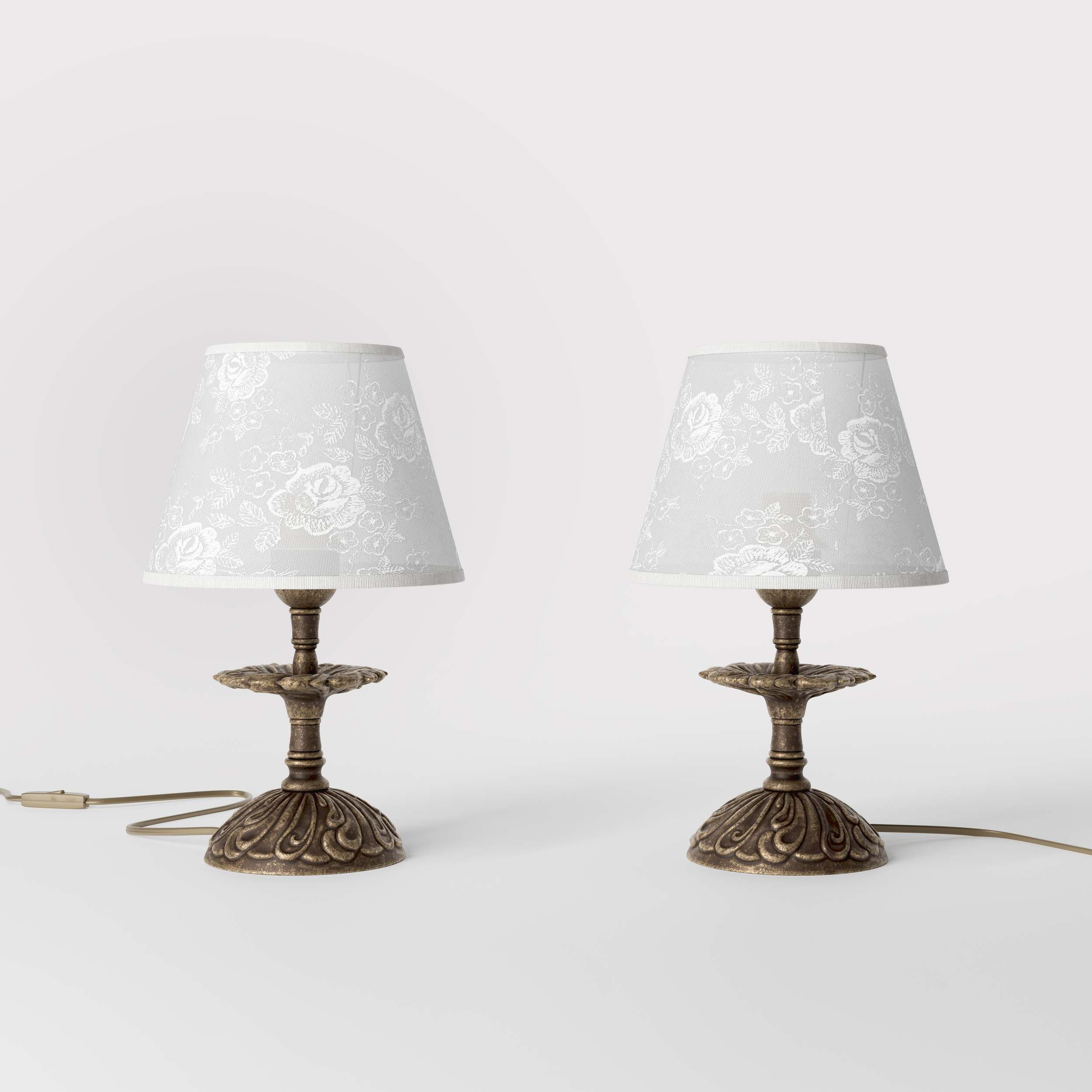 Classic brass table lamp with embroidered white shade decorated base floral motifs traditional style - Finish: OAS Antique Brass