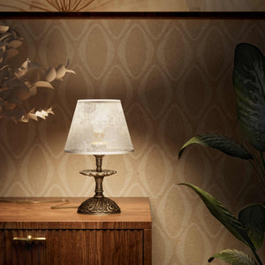 Classic brass table lamp with embroidered white shade decorated base floral motifs traditional style - Finish: OAS Antique Brass