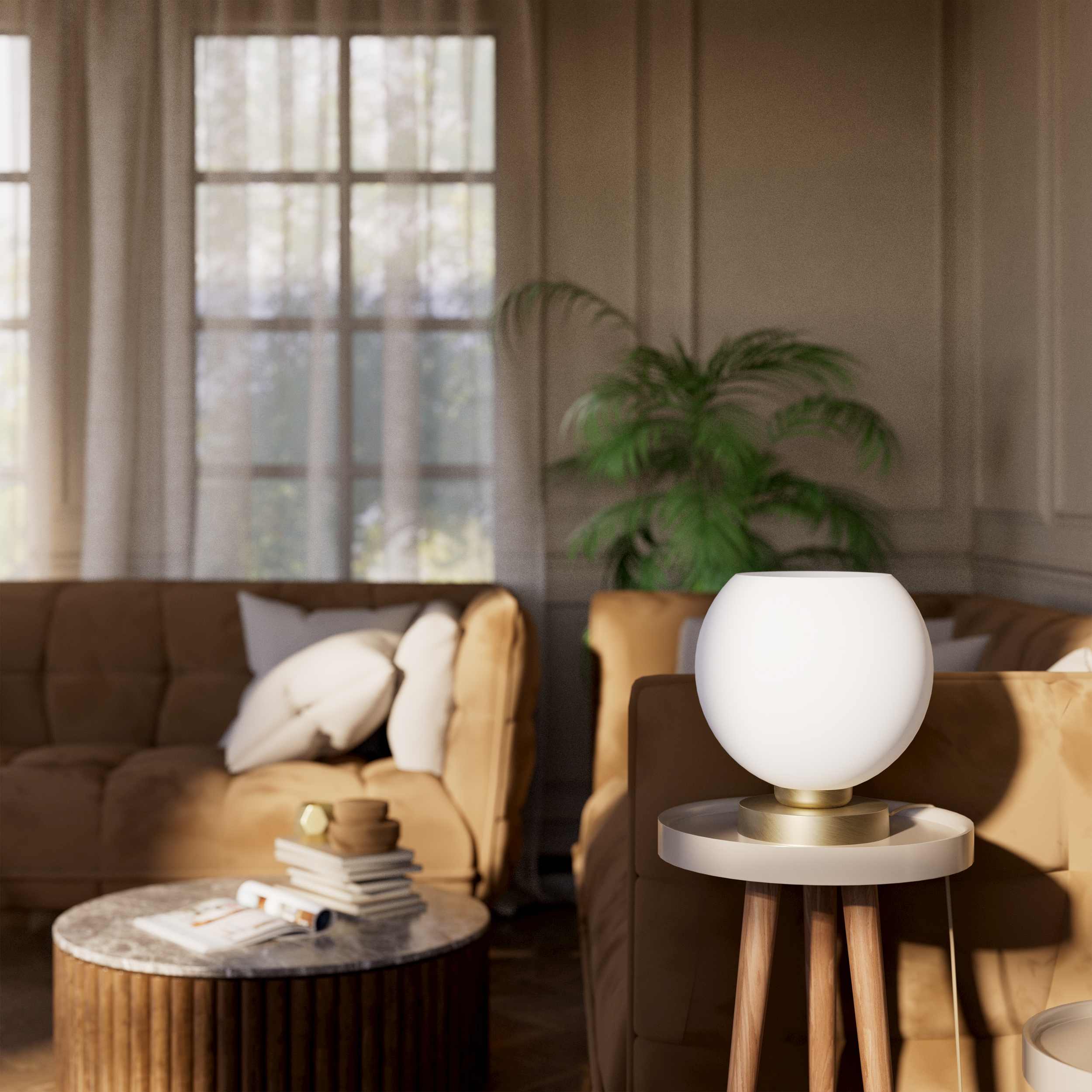 Brass table lamp with frosted glass globe, sophisticated lighting for interiors - Finish: OBV Bronze Satin Light Brass