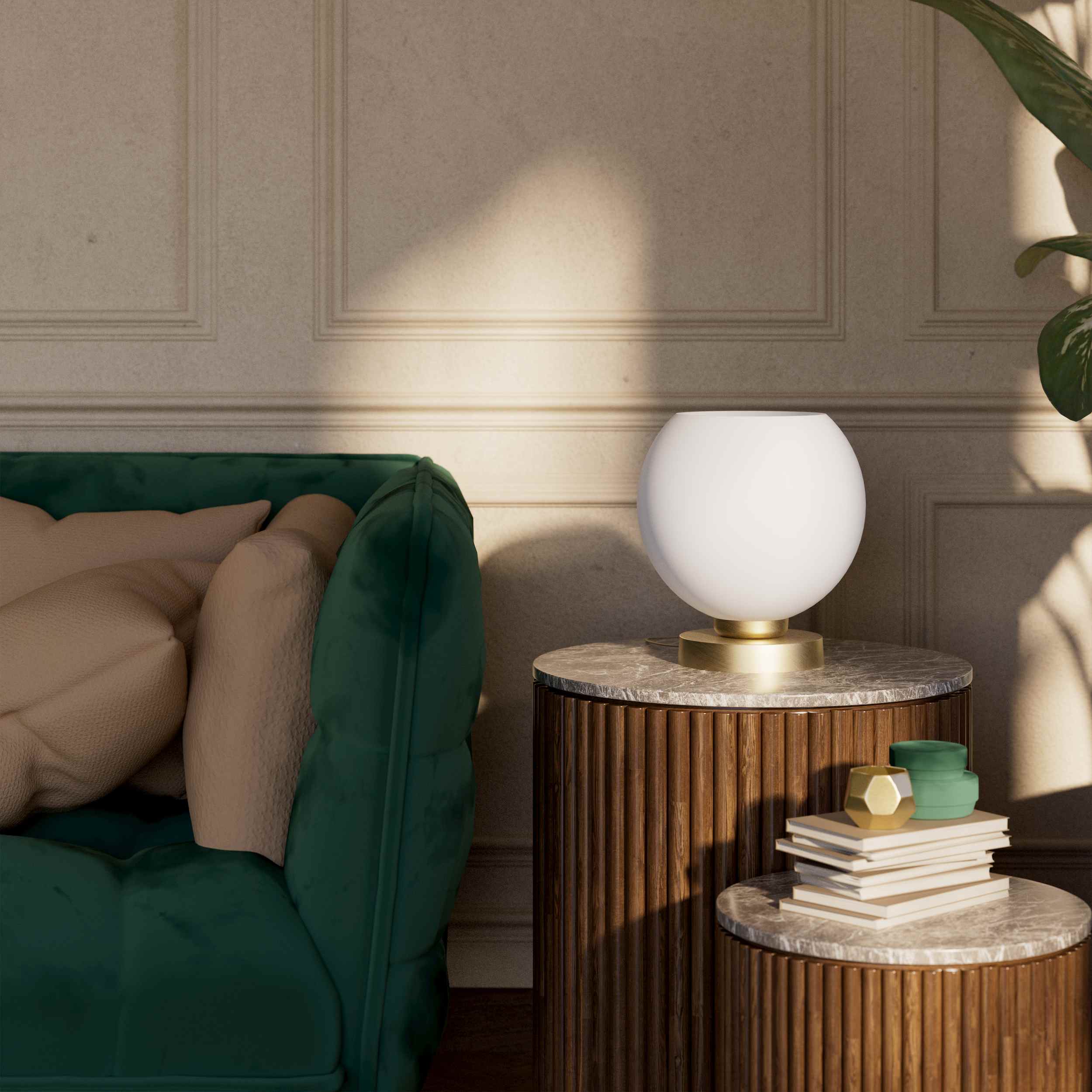 Brass table lamp with frosted glass globe, sophisticated lighting for interiors - Finish: OBV Bronze Satin Light Brass