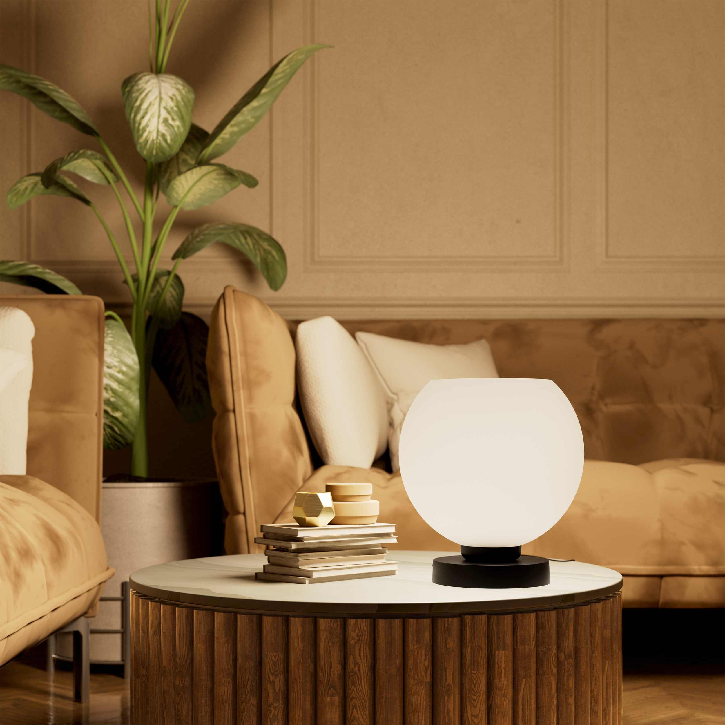 Brass table lamp with frosted glass globe, sophisticated lighting for interiors - Finish: ONO Matt Black