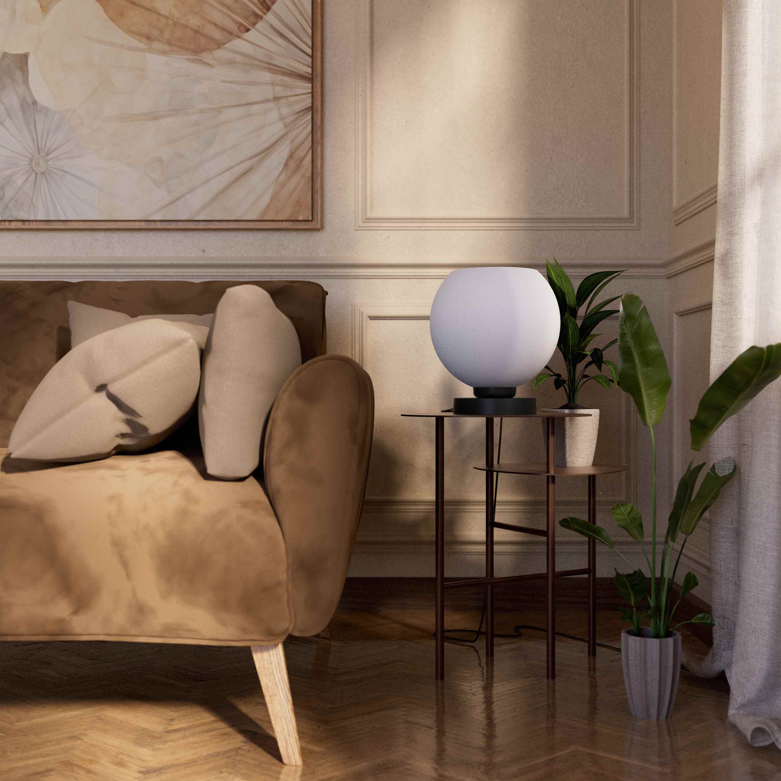 Brass table lamp with frosted glass globe, sophisticated lighting for interiors - Finish: ONO Matt Black