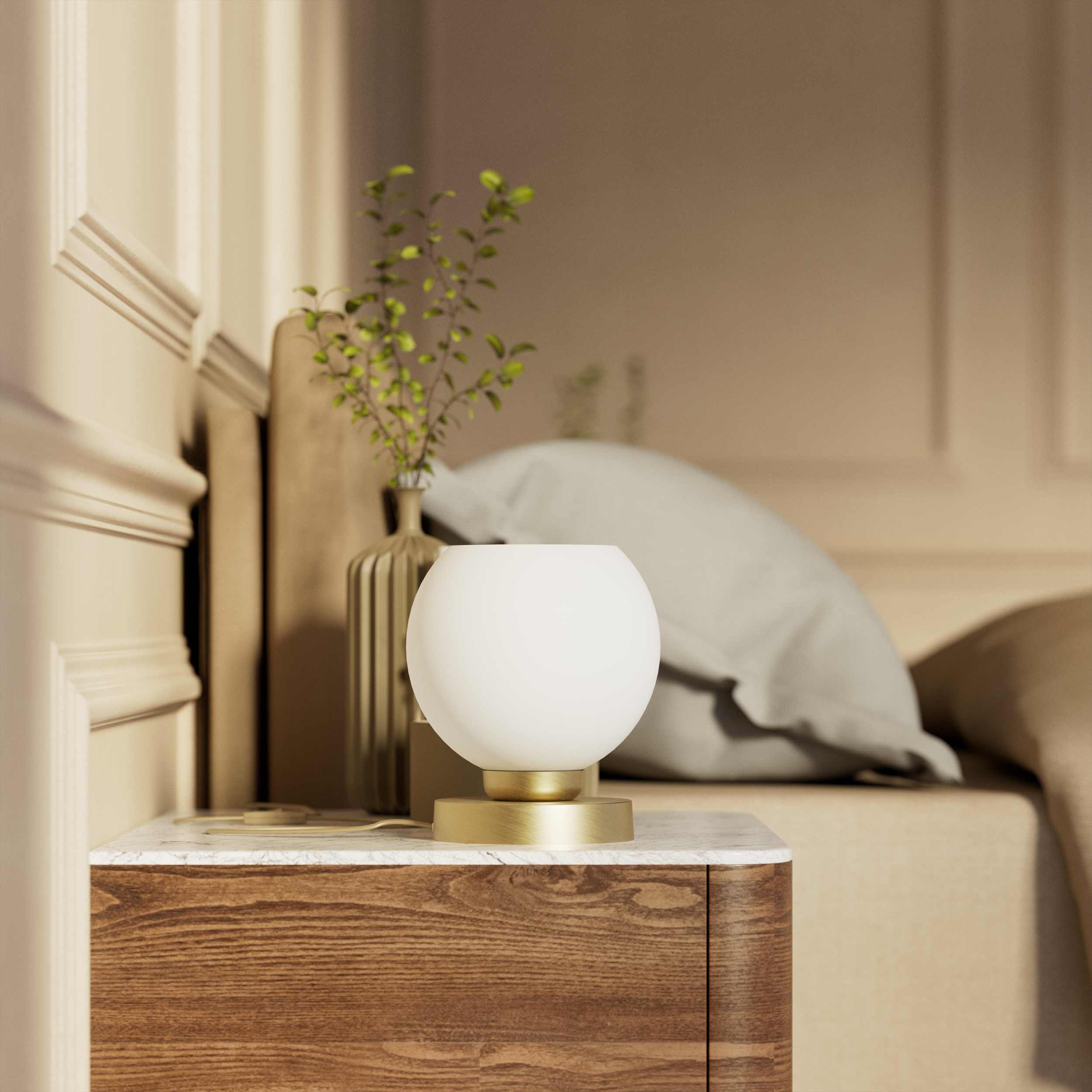Brass table lamp with frosted glass globe, minimalist and elegant design, ideal for refined interiors - Finish: OBV Bronze Satin Light Brass