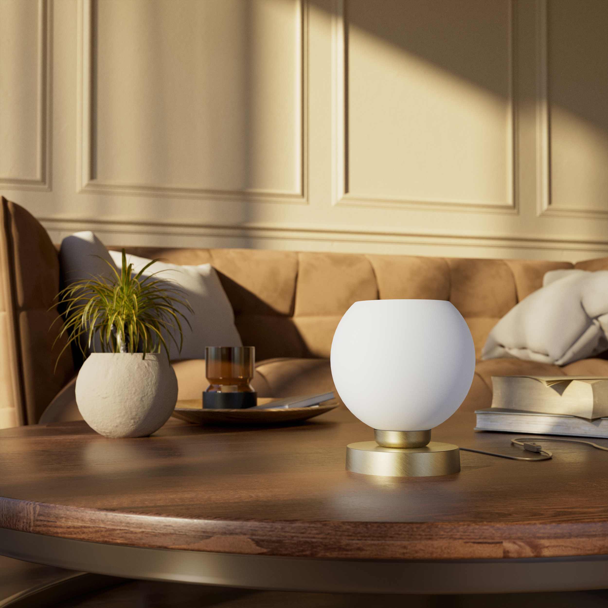 Brass table lamp with frosted glass globe, minimalist and elegant design, ideal for refined interiors - Finish: OBV Bronze Satin Light Brass