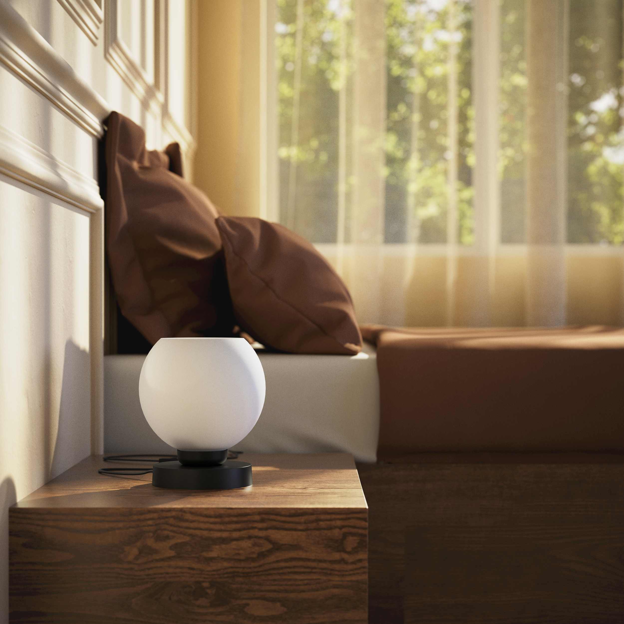 Brass table lamp with frosted glass globe, minimalist and elegant design, ideal for refined interiors - Finish: ONO Matt Black