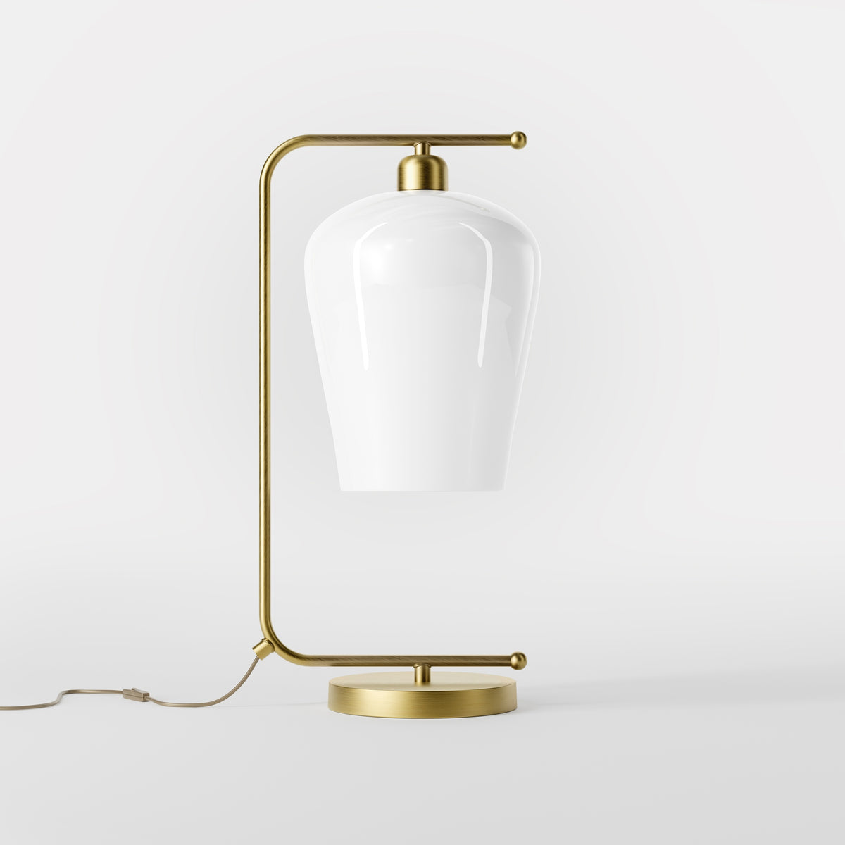 Lampada Da Tavolo Con Braccio In Ottone E Vetro Bianco Talis - OBV Bronzo Satinato Chiaro