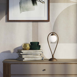 Art Deco table lamp in brass with glossy white glass sphere teardrop structure round base elegant design lighting decor by Ghidini 1849 - Finish: OBM Bronze Satin Matt Brass