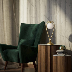 Art Deco table lamp in brass with glossy white glass sphere teardrop structure round base elegant design lighting decor by Ghidini 1849 - Finish: OBV Bronze Satin Light Brass