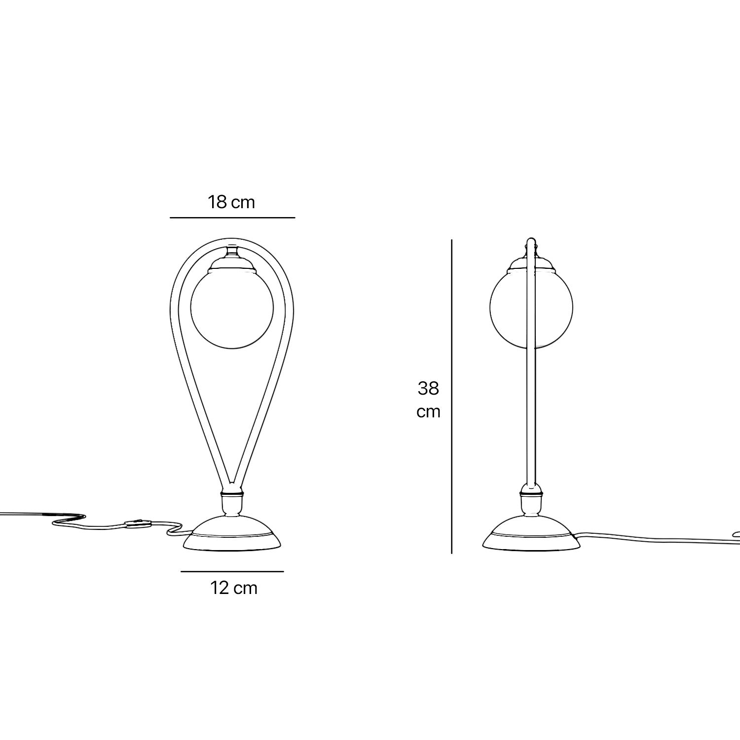 Art Deco table lamp in brass with glossy white glass sphere teardrop structure round base elegant design lighting decor by Ghidini 1849