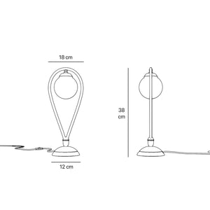 Art Deco table lamp in brass with glossy white glass sphere teardrop structure round base elegant design lighting decor by Ghidini 1849