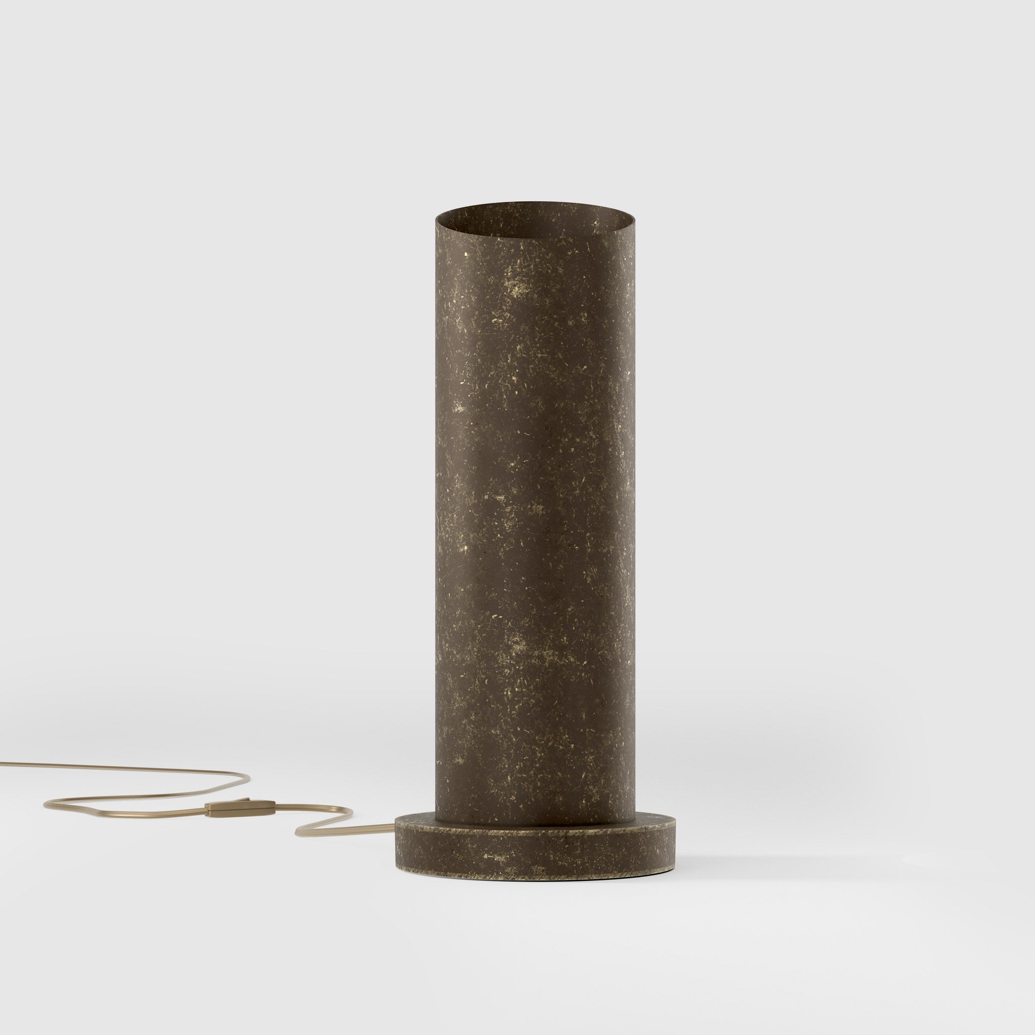 Brass table lamp with a sleek cylindrical shape and circular base, ideal for contemporary and elegant interiors by Ghidini 1849 - Finish: OAS Antique Brass