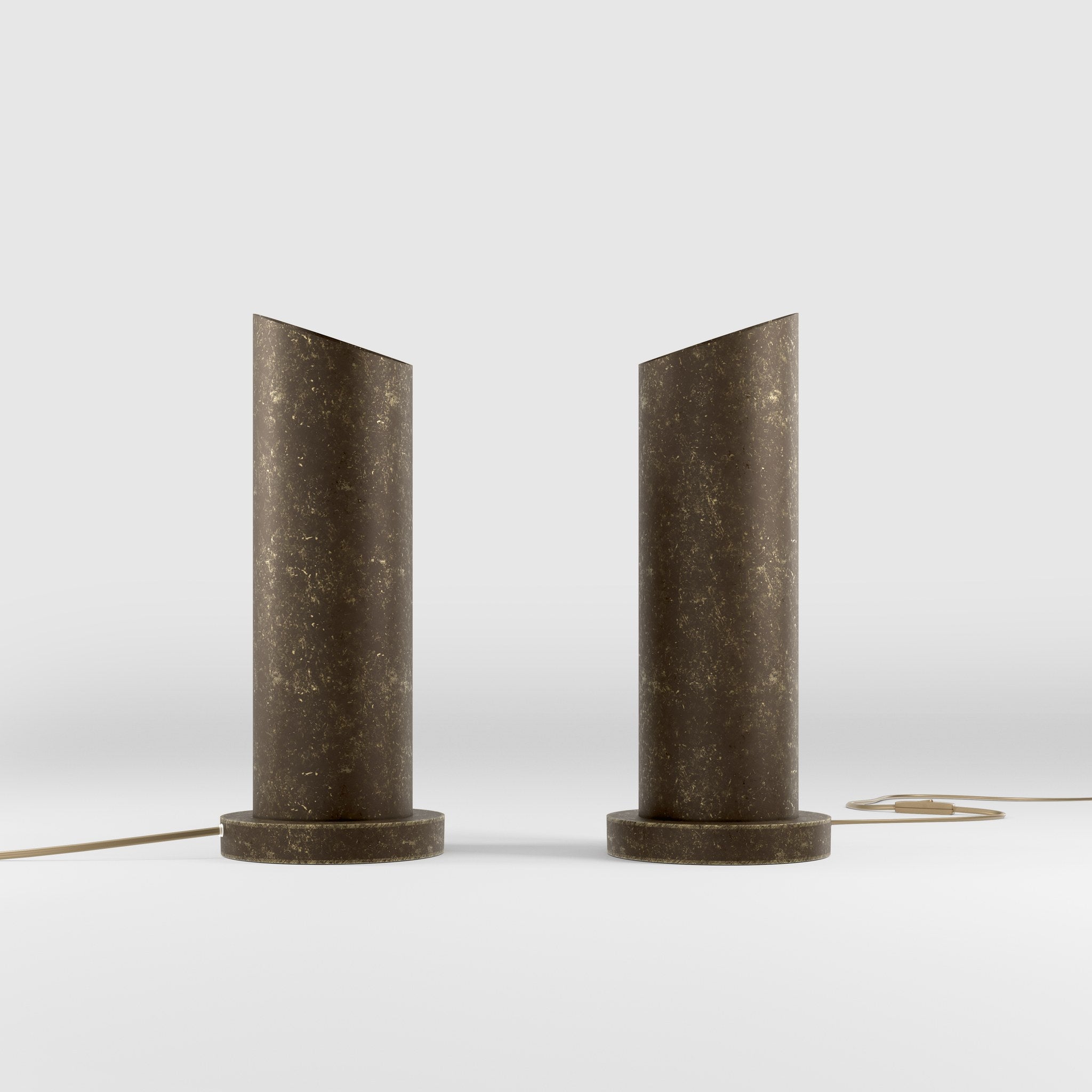Brass table lamp with a sleek cylindrical shape and circular base, ideal for contemporary and elegant interiors by Ghidini 1849 - Finish: OAS Antique Brass