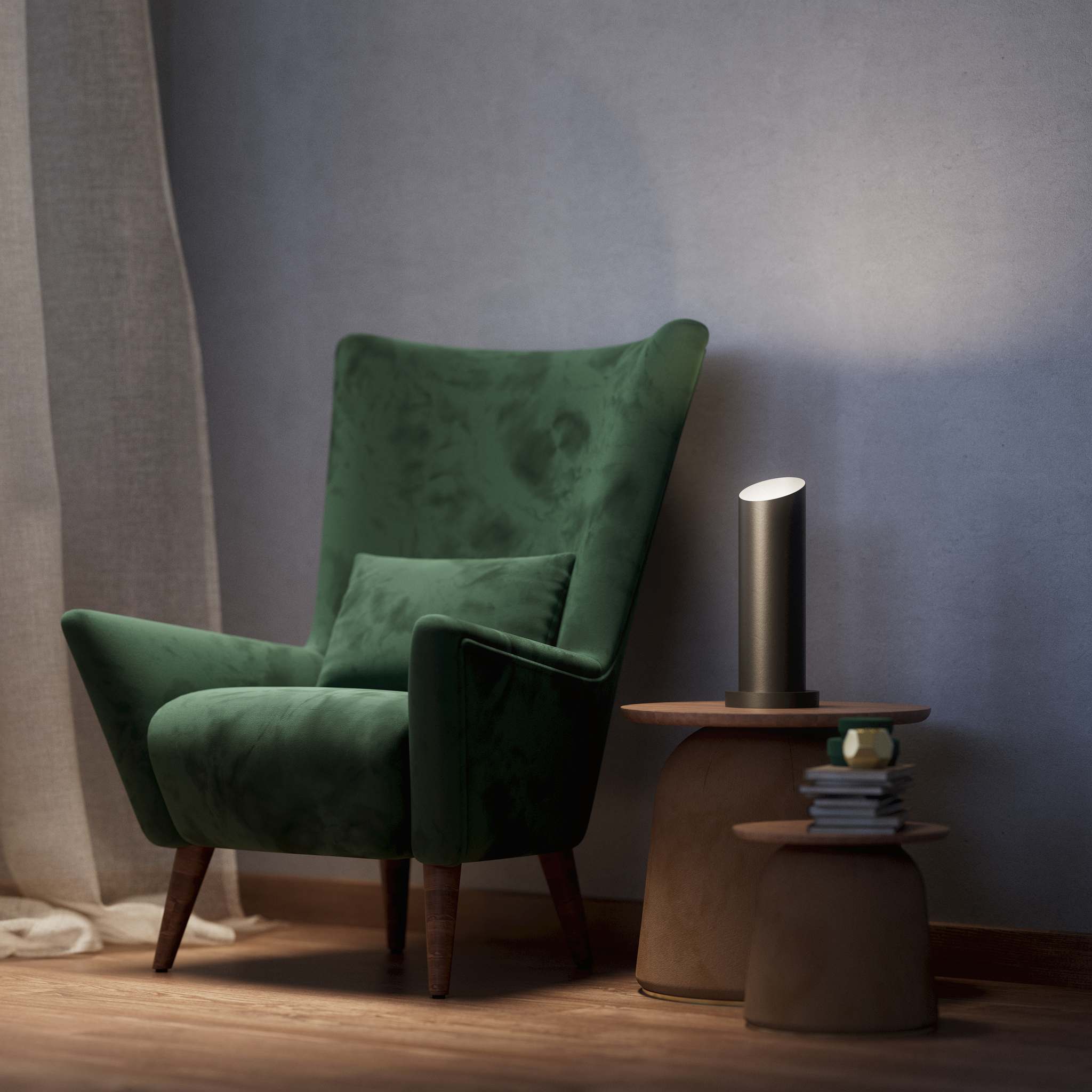 Brass table lamp with a sleek cylindrical shape and circular base, ideal for contemporary and elegant interiors by Ghidini 1849 - Finish: ONO Matt Black