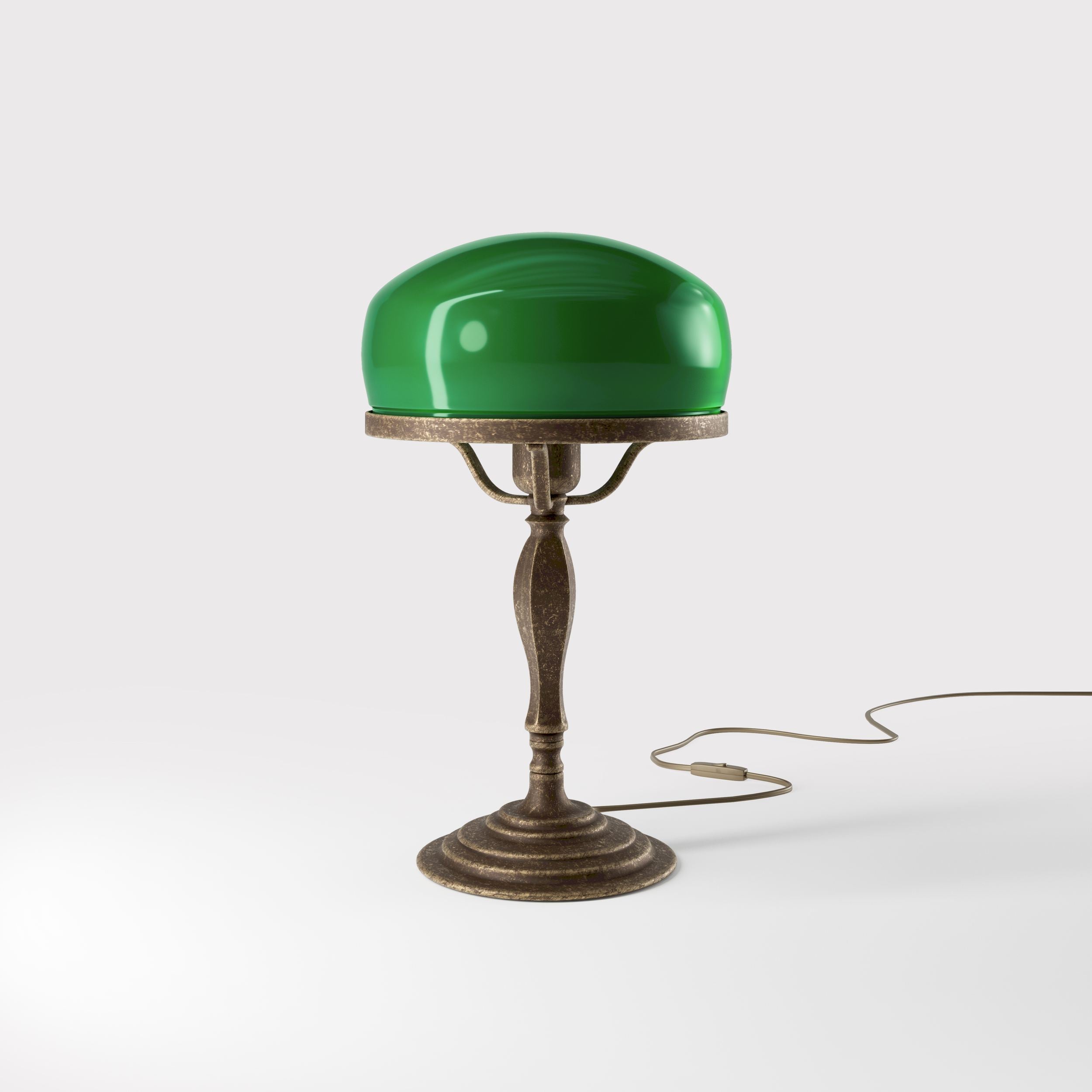 Vintage mushroom lamp in brass with green glass shade, elegant and timeless design by Ghidini 1849 - Finish: OAS Antique Brass