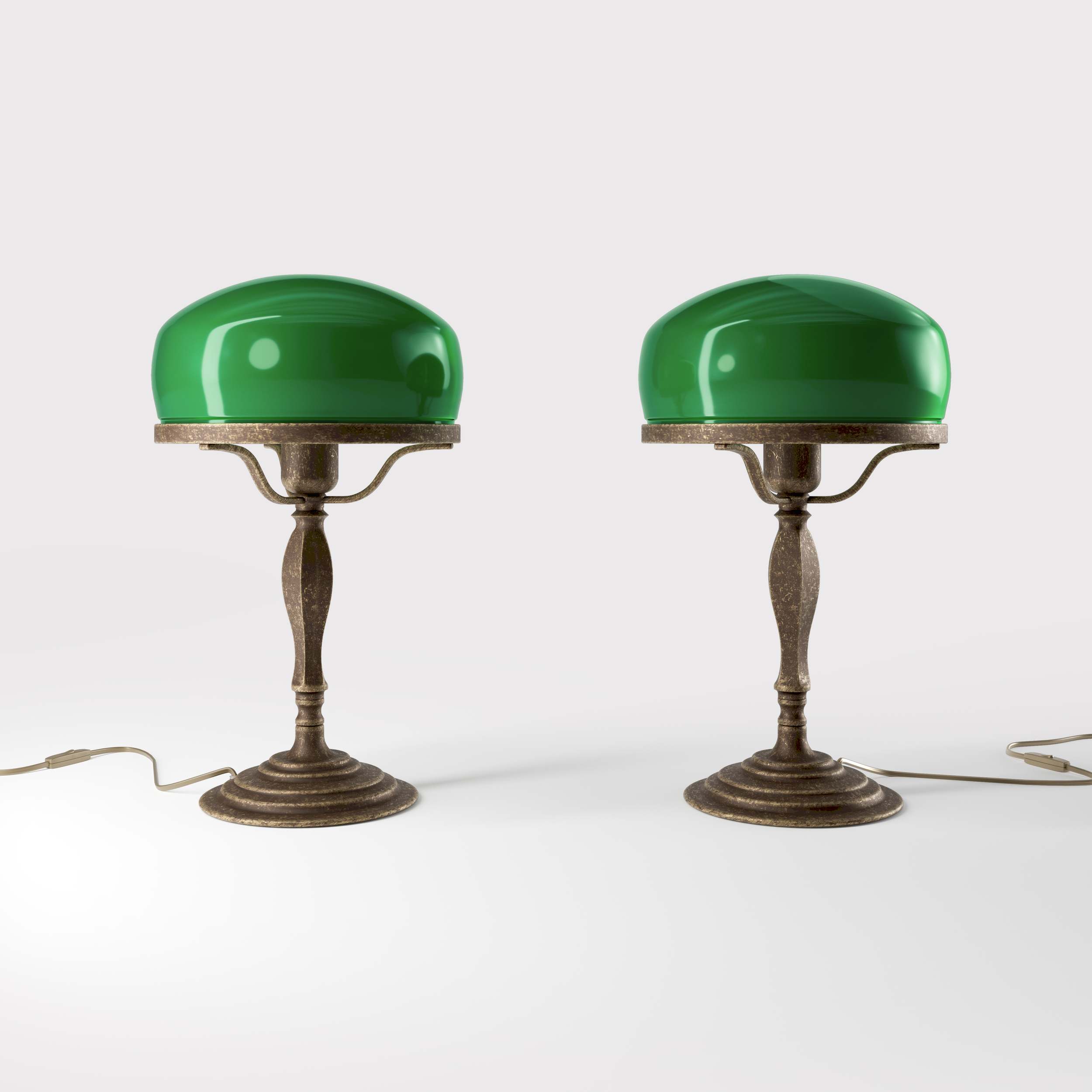 Vintage mushroom lamp in brass with green glass shade, elegant and timeless design by Ghidini 1849 - Finish: OAS Antique Brass