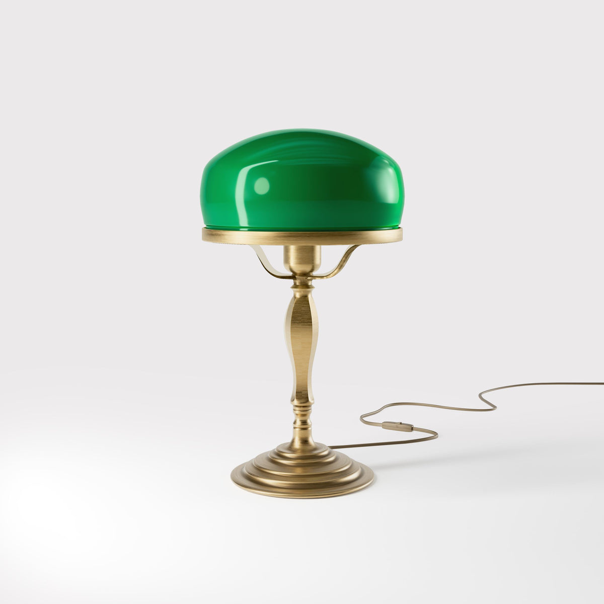 Lampe Champignon en Laiton avec Abat-Jour Vert Vintage - OBS Bronze Laiton Satiné
