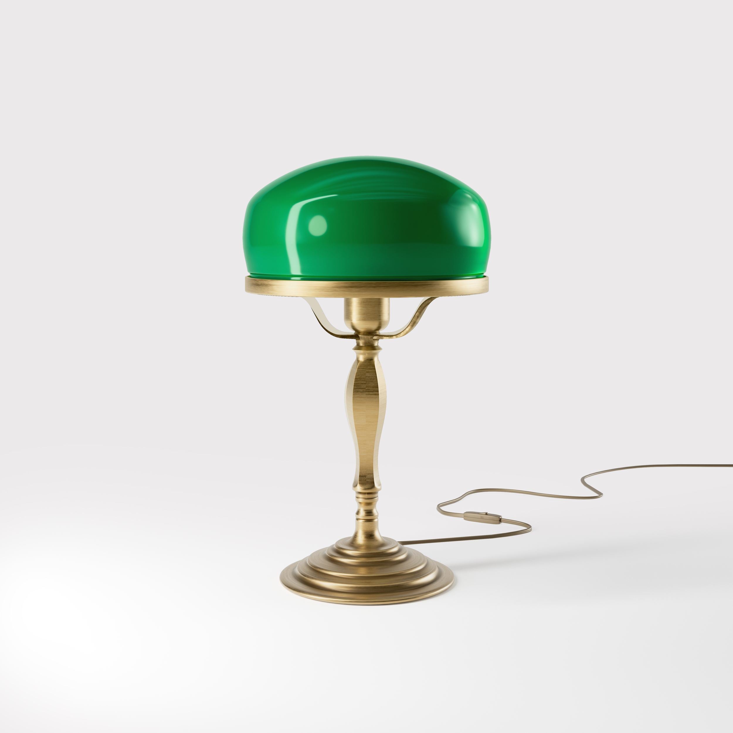 Vintage mushroom lamp in brass with green glass shade, elegant and timeless design by Ghidini 1849 - Finish: OBS Bronze Satin Brass