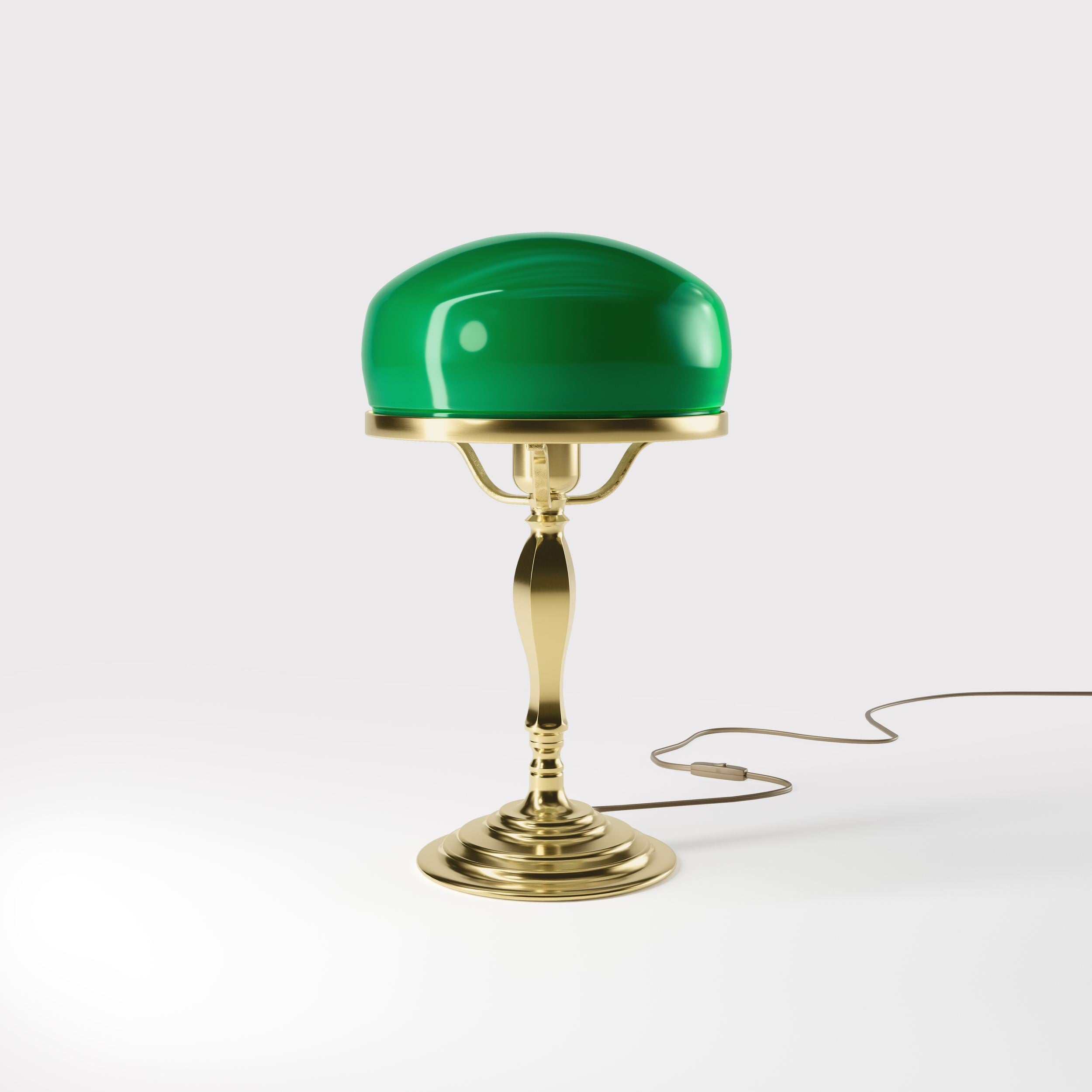 Vintage mushroom lamp in brass with green glass shade, elegant and timeless design by Ghidini 1849 - Finish: OLV Polished Brass