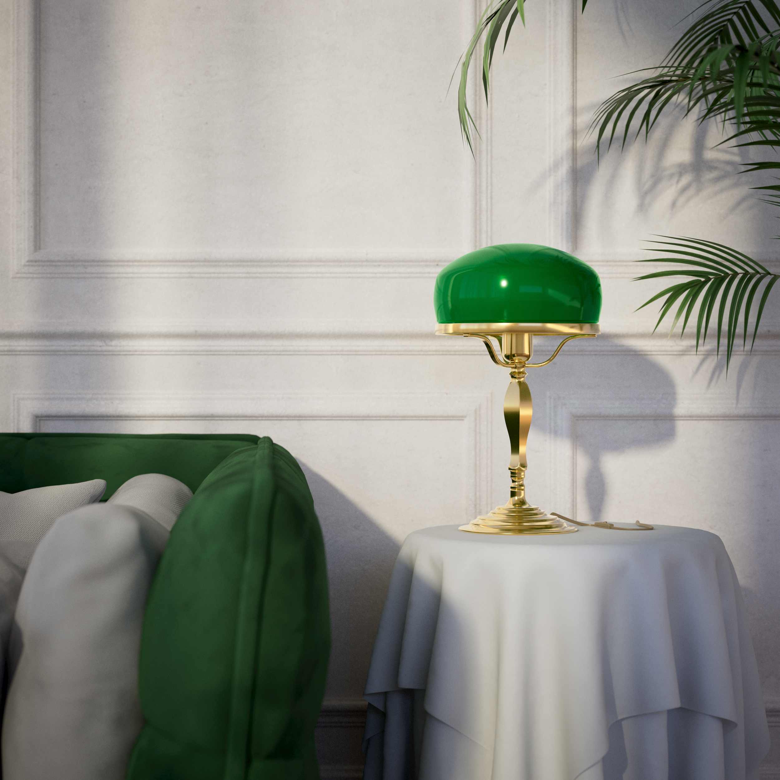 Vintage mushroom lamp in brass with green glass shade, elegant and timeless design by Ghidini 1849 - Finish: OLV Polished Brass