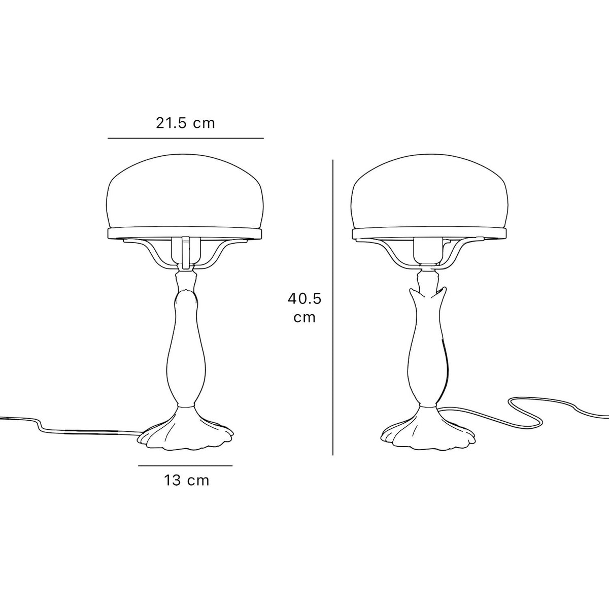 Art Deco table lamp with glossy white mushroom glass shade, sculpted brass base with undulating motifs, Italian design by Ghidini 1849