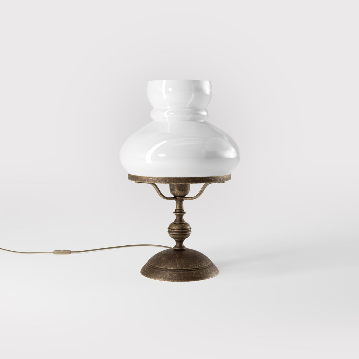 Nautical-style table lamp in brass with glass shade in white, green, or amber, inspired by maritime lanterns by Ghidini 1849 - Glass/Finish: White / OAS Antique Brass