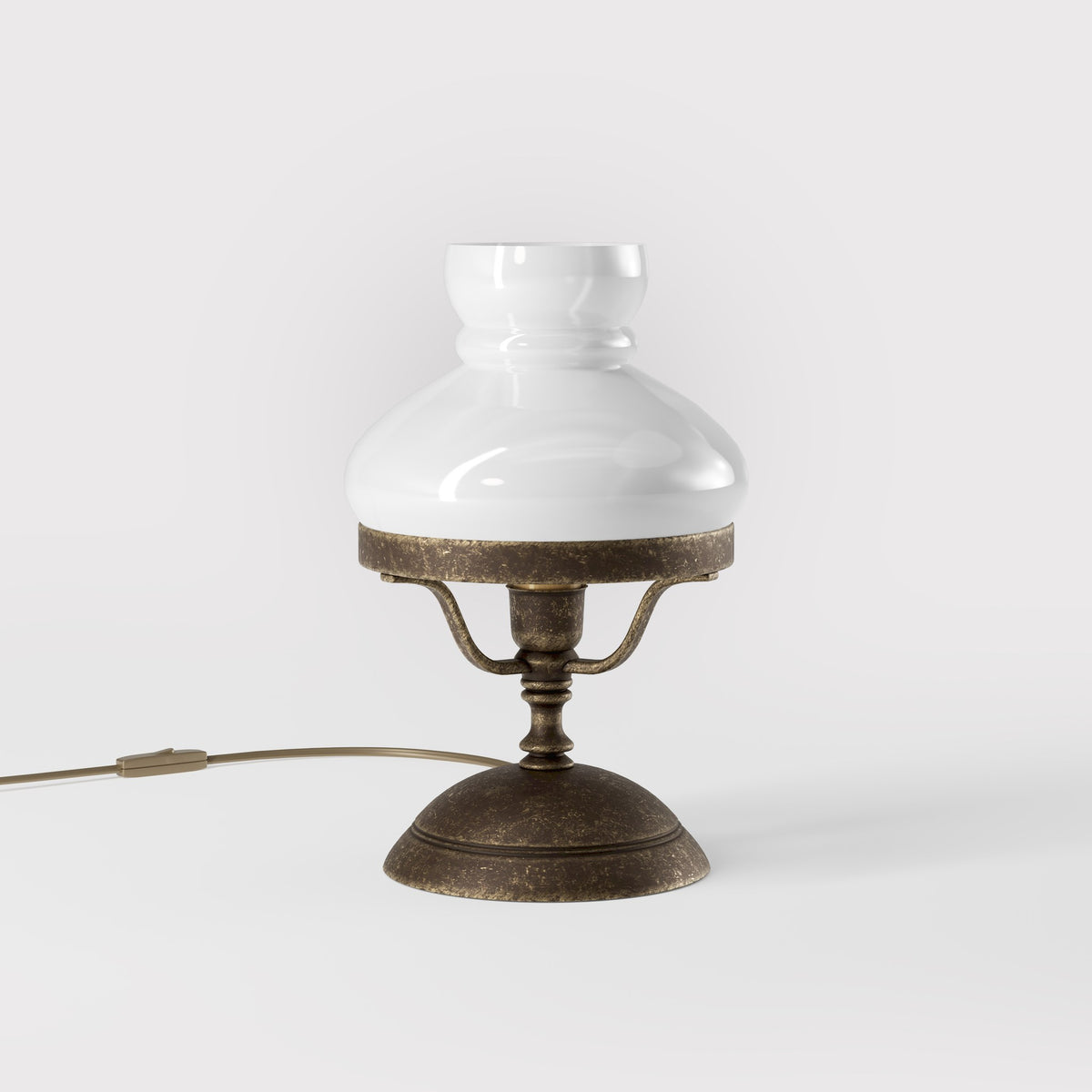 Belle Époque table lamp with wavy glass dome, molded brass base and shaped stem, Italian retro design by Ghidini 1849 - Glass/Finish: White / OAS Antique Brass