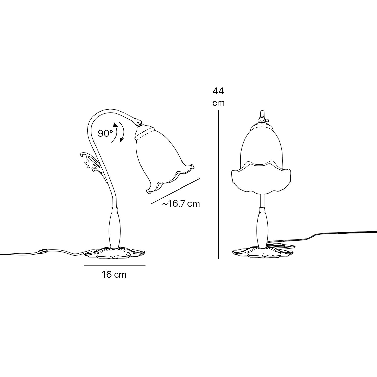 Floral brass table lamp with frosted glass shade and decorative base by Ghidini 1849