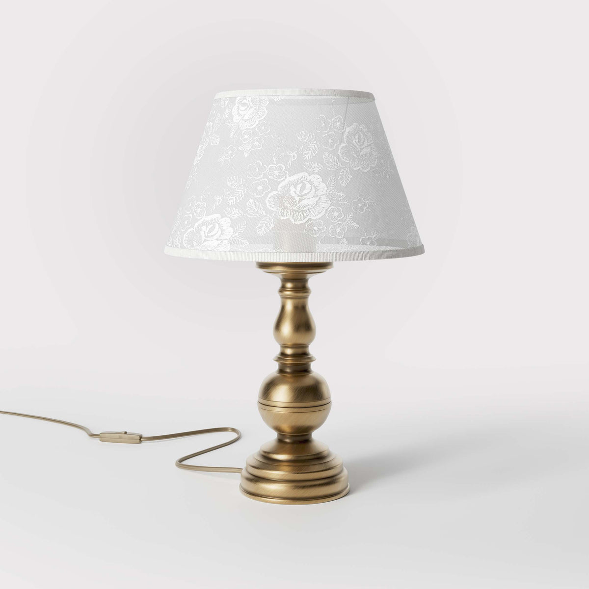 Lampada da Tavolo in Ottone con Paralume Ricamato - OBS Bronzo Satinato