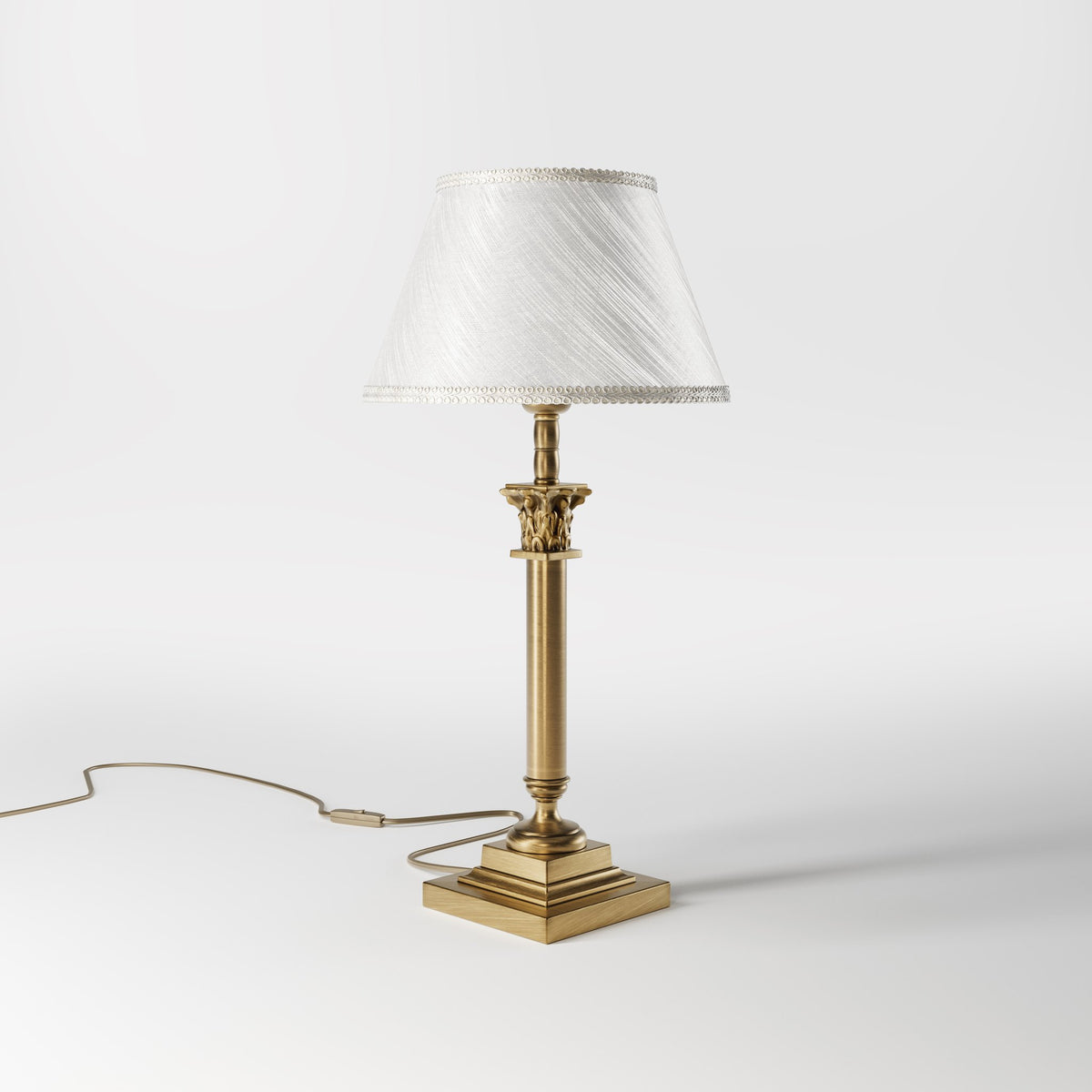 Lampada Da Tavolo In Ottone Con Paralume Avorio Classico - OBS Bronzo Satinato