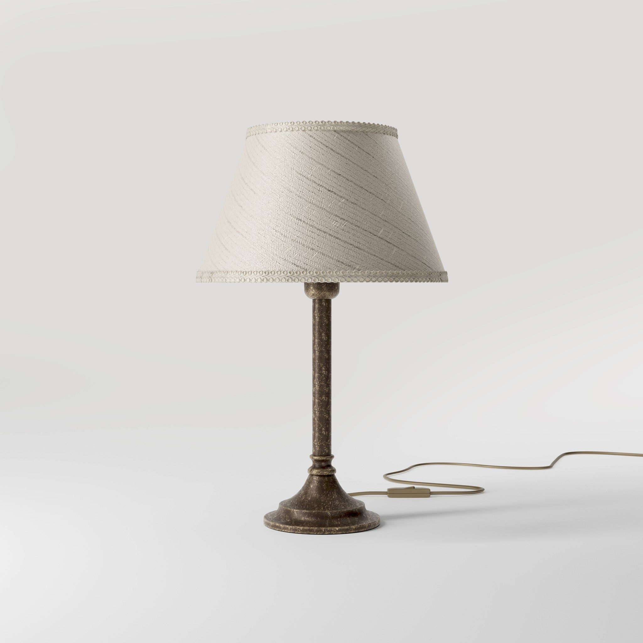 Brass table lamp with an ivory striped fabric shade, Made in Italy, timeless design by Ghidini 1849