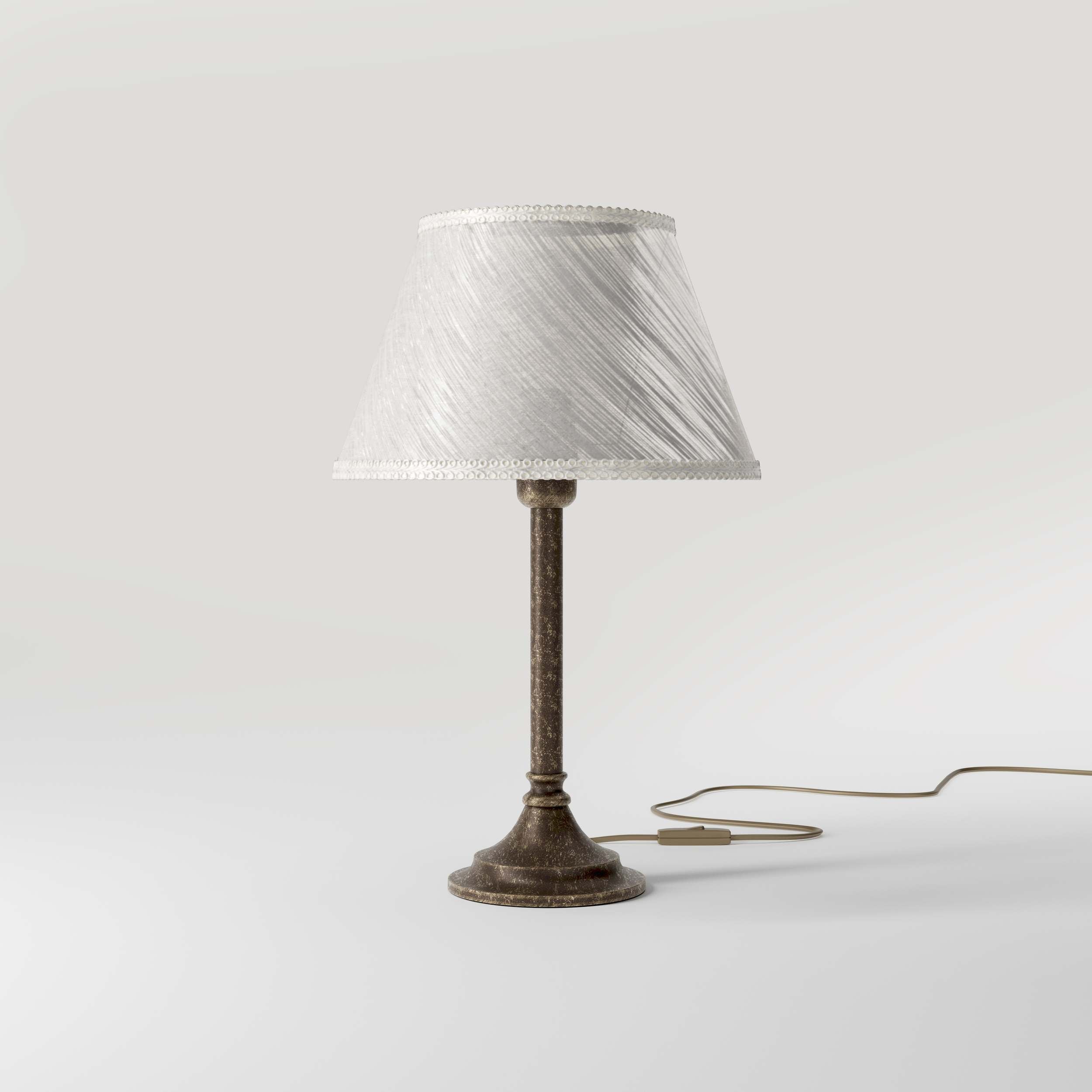 Brass table lamp with an ivory striped fabric shade, Made in Italy, timeless design by Ghidini 1849