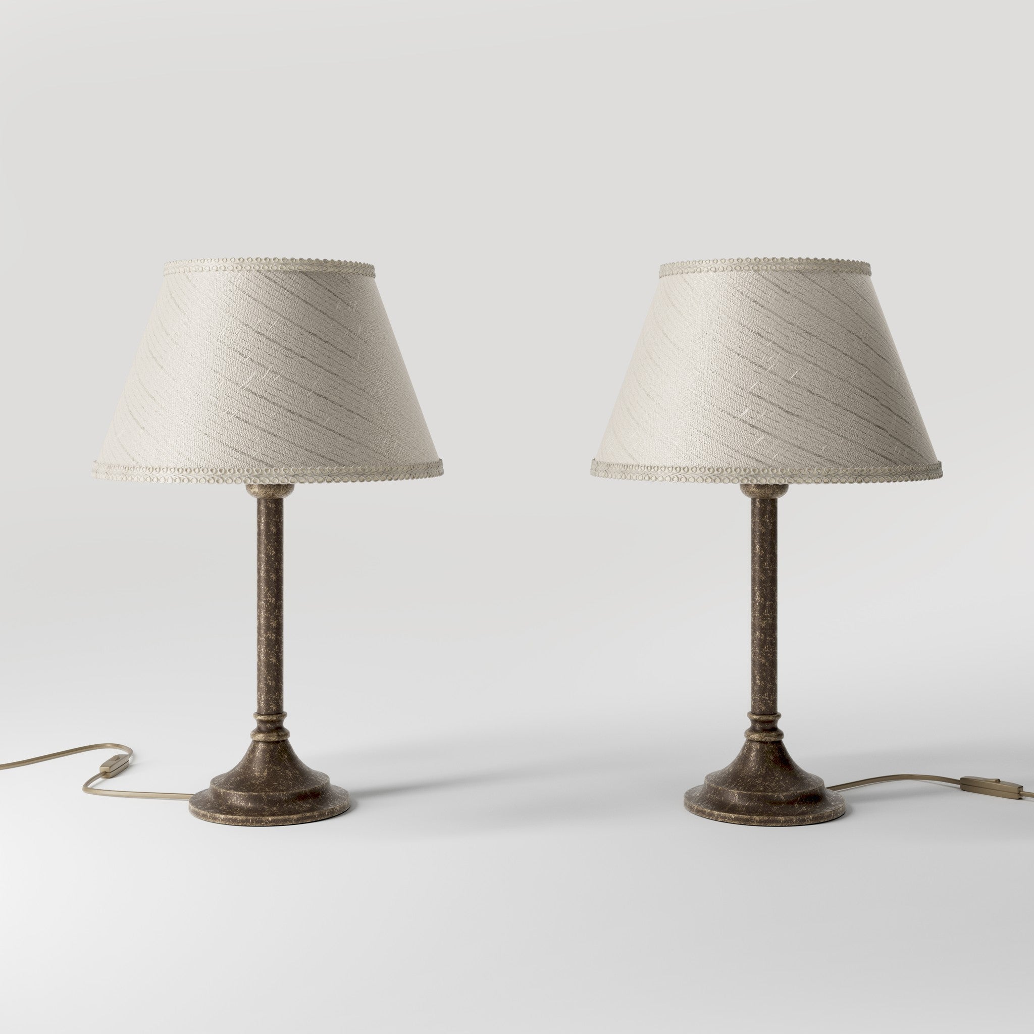 Brass table lamp with an ivory striped fabric shade, Made in Italy, timeless design by Ghidini 1849