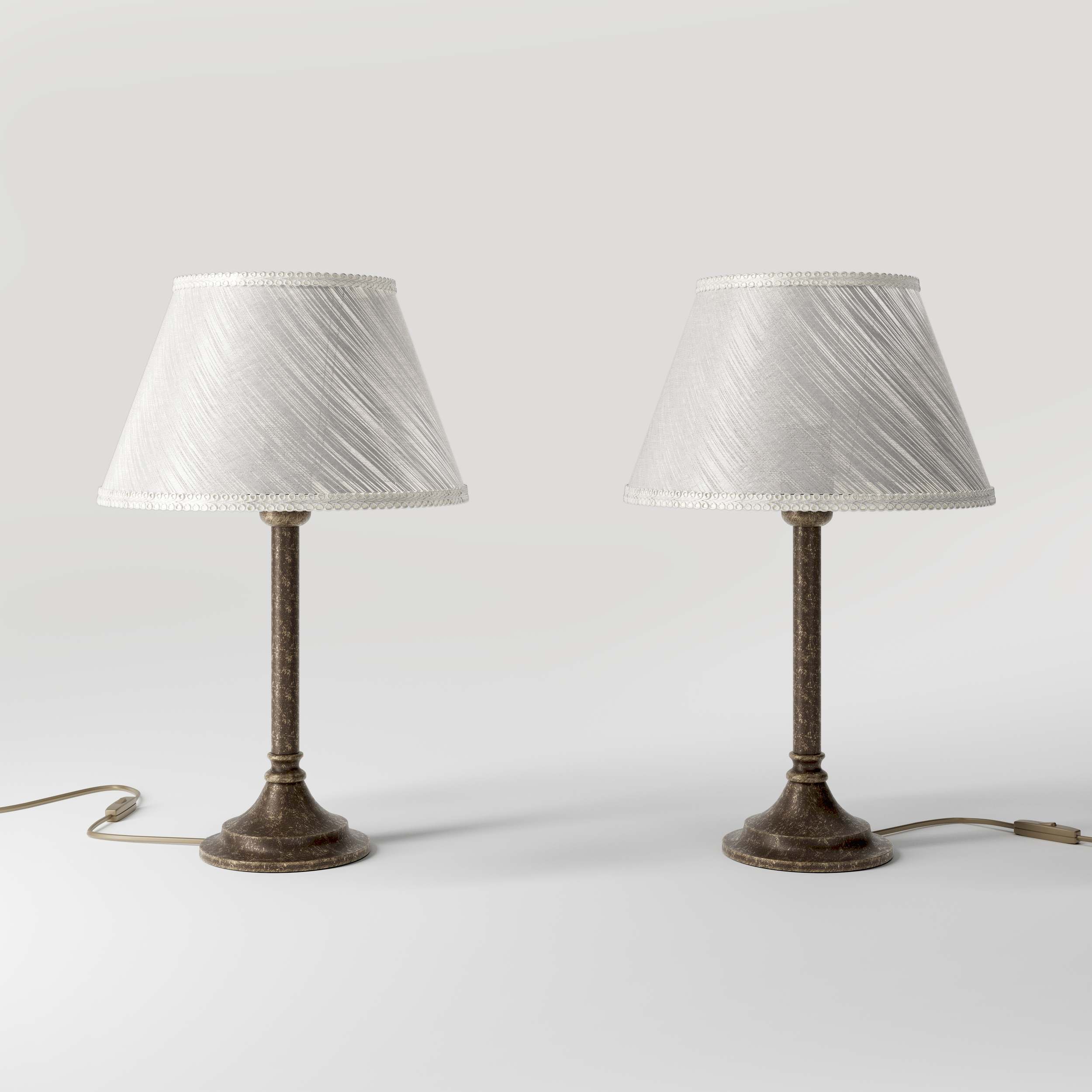 Brass table lamp with an ivory striped fabric shade, Made in Italy, timeless design by Ghidini 1849